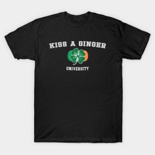 Kiss a Ginger University - Flag of Ireland with Irish Shamrock T-Shirt